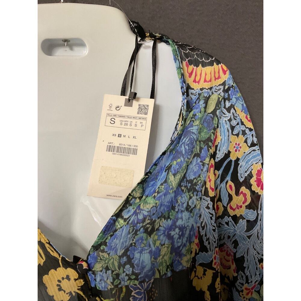 Zara Women's Colorful Floral‎ Jumper S Cottagecore Preppy Chic Party Summer - Picture 2 of 5
